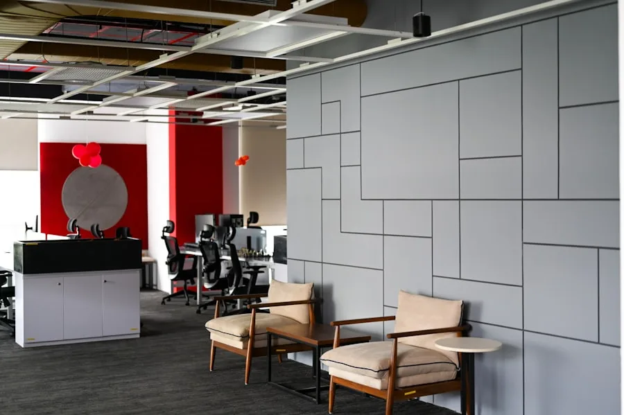 Modern office interior with upgraded lighting